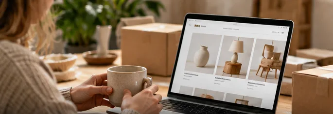 E-shop na notebooku mezi balíky